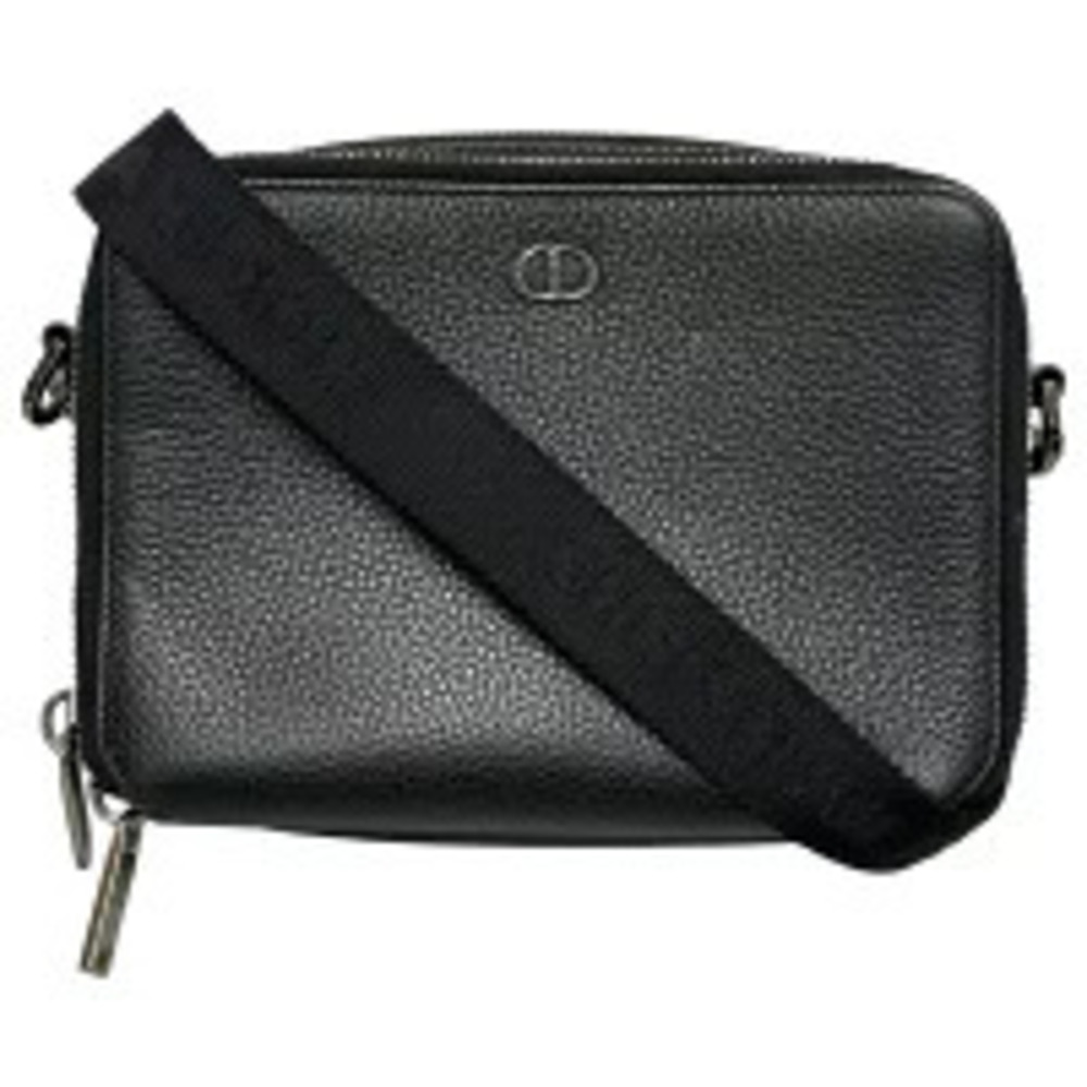 Christian Dior CD on Shoulder Bag Clutch Pochette Black Leather Wallet